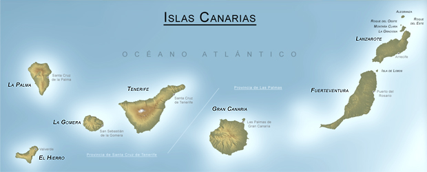 Канарские острова на карте мира